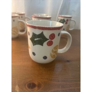 Rare Vintage Libby Pottery Christmas Mug Ornament, Star,‎ Candy Cane, Tree, Dots